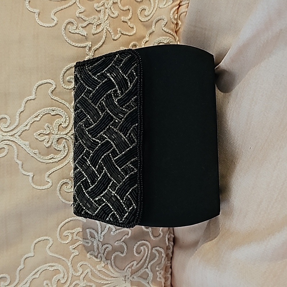 Vintage Black Beaded and Satin Evening Bag